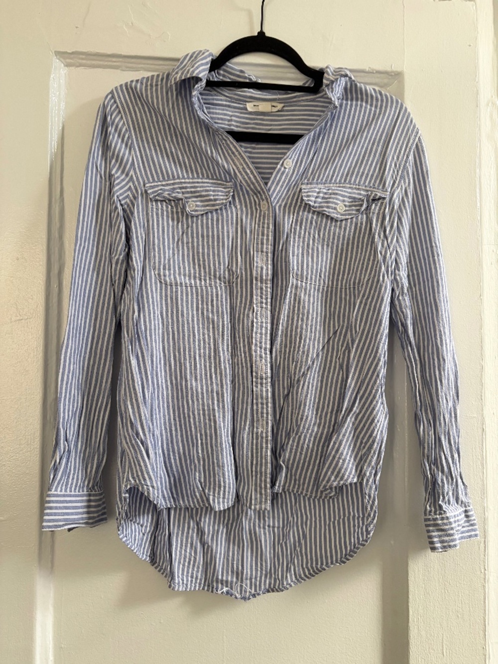 Blue-white striped beach button-down shirt